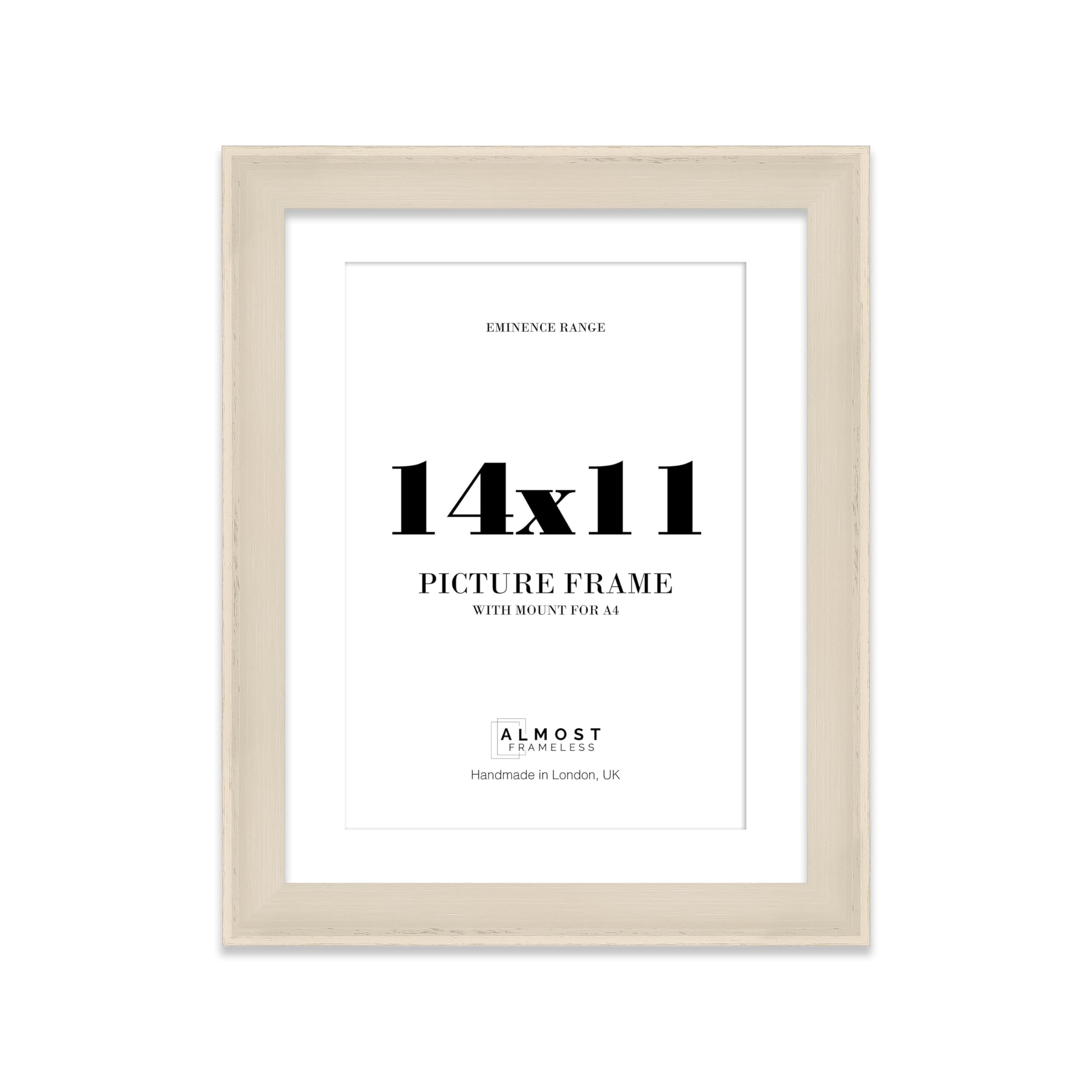 14x11" Cream Picture Frame with A4 Mount - Shabby Chic Photo Frame with Distressed Finish, Wall Hooks and Kickstand, 32mm Edge - 1 Pack