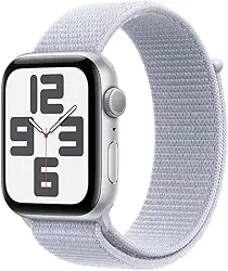 Apple Watch SE GPS • Caixa prateada de alumínio – 44 mm • Pulseira loop esportiva nuvem azul