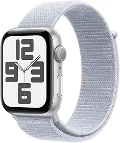 Apple Watch SE GPS • Caixa prateada de alumínio – 44 mm • Pulseira loop esportiva nuvem azul