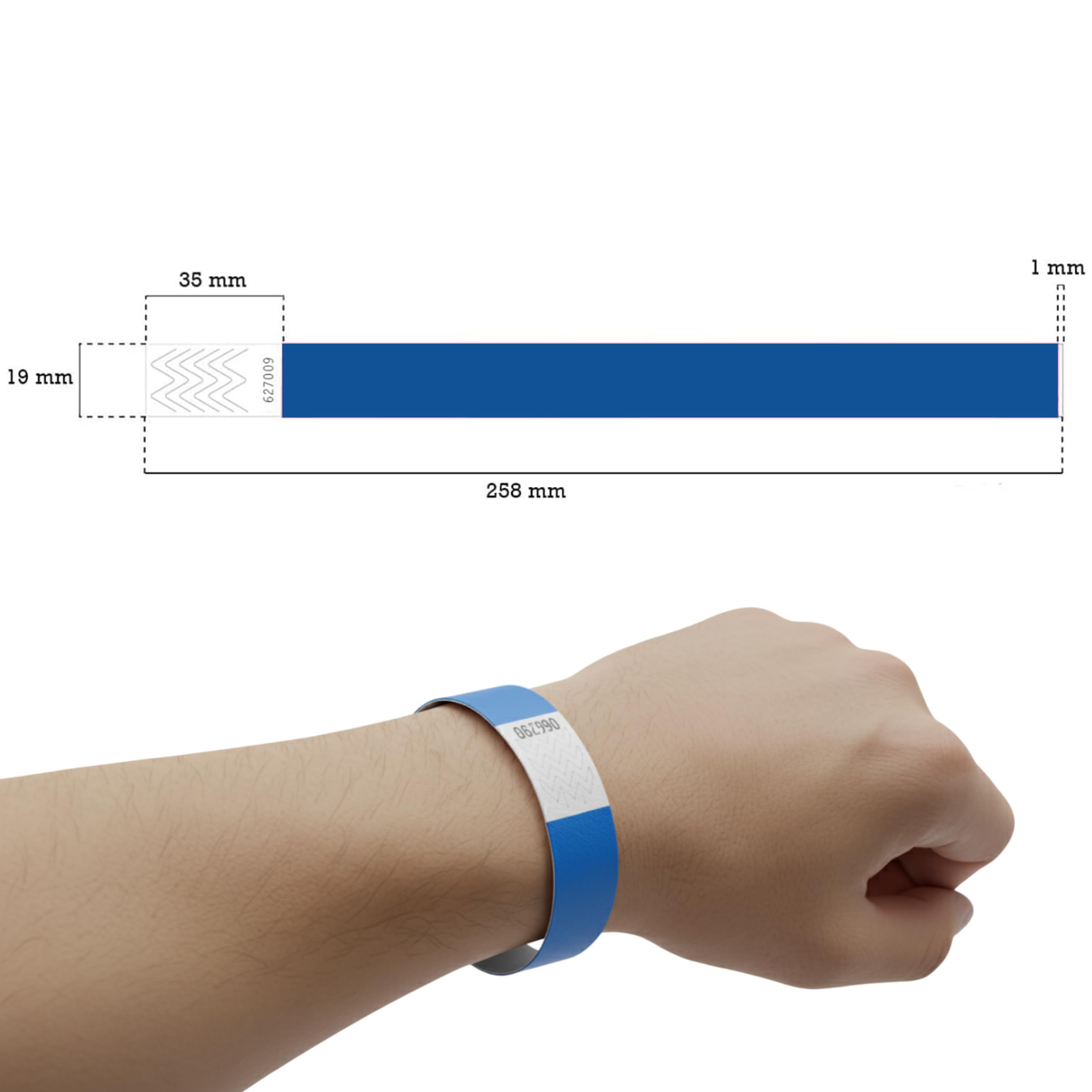Confezione da 1000 Braccialetti Identificativi Tyvek® 19mm x 258mm. Numerati, Intrasferibili e Resistenti all'Acqua. Braccialetti di Controllo per Eventi (Blu)