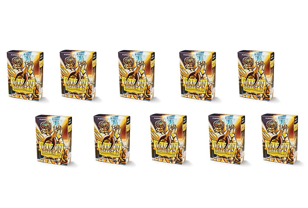 10 Packs Dragon Shield Matte Mini Japanese Gold 60 ct Card Sleeves Display Case
