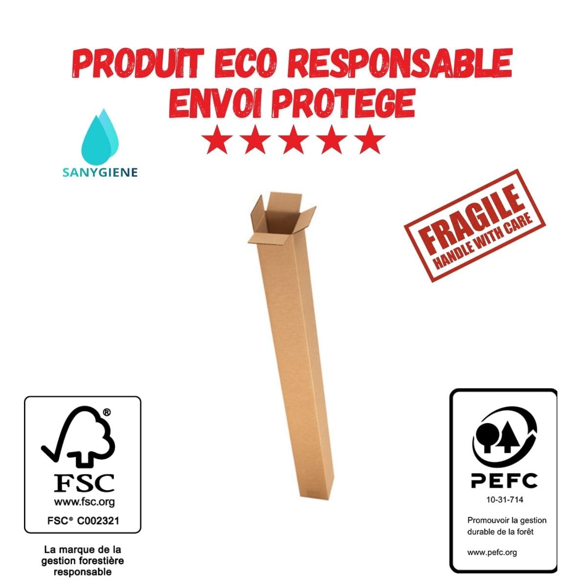 Tubo cuadrado cartón rígido envío | Sin recargo postal (no redondo) | Lote de 10 cajas de 120 x 10 x 10 cm | Póster – Lienzo – Fotos | Color: Marrón | Normas FSC Packaging