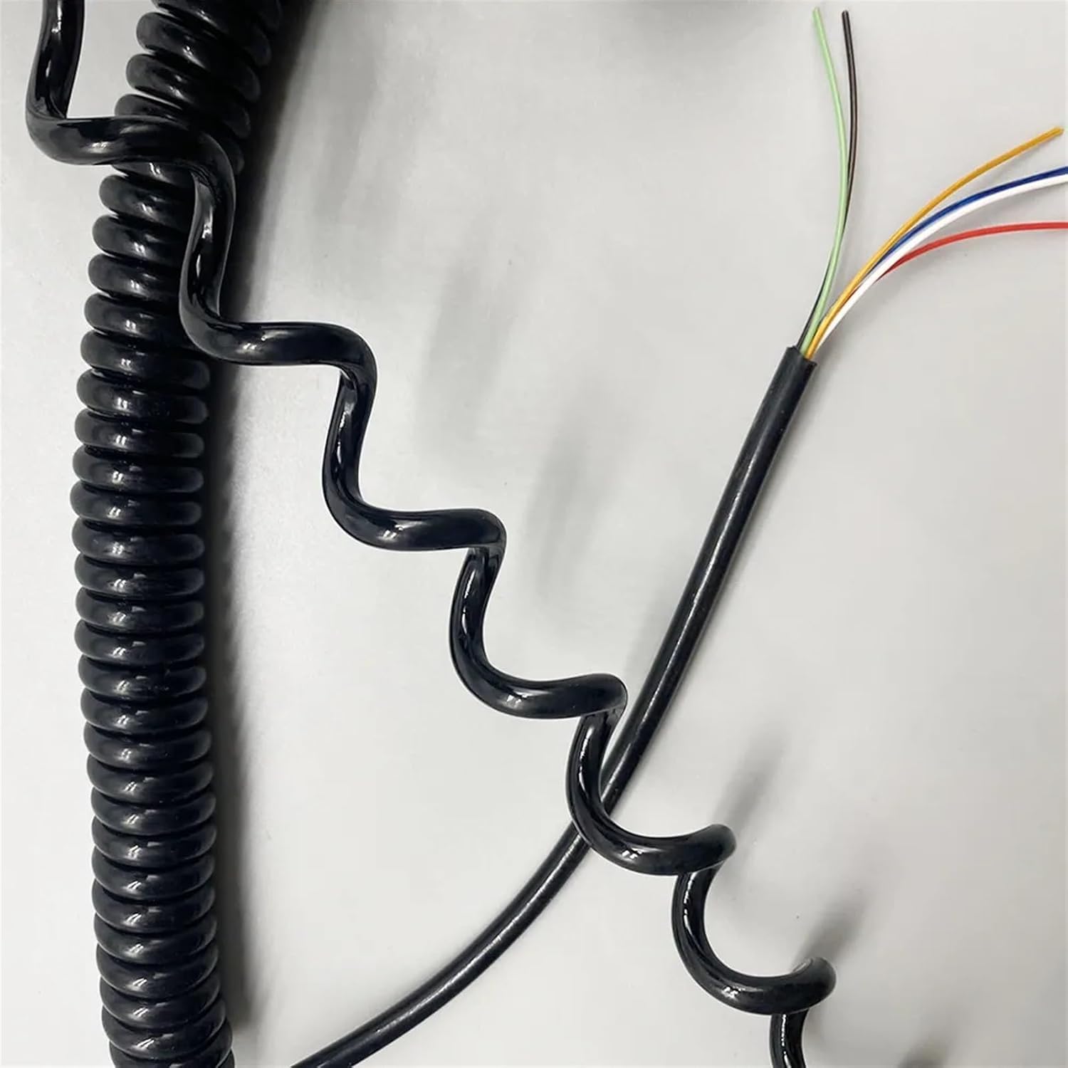 Kabel spiralny sprężynowy, 6-rdzeniowy, elastyczny przewód zasilający 24AWG, spiralny, sprężynowy, czarny, teleskopowy, zwijana cewka (rozciągliwy 3,75 m)