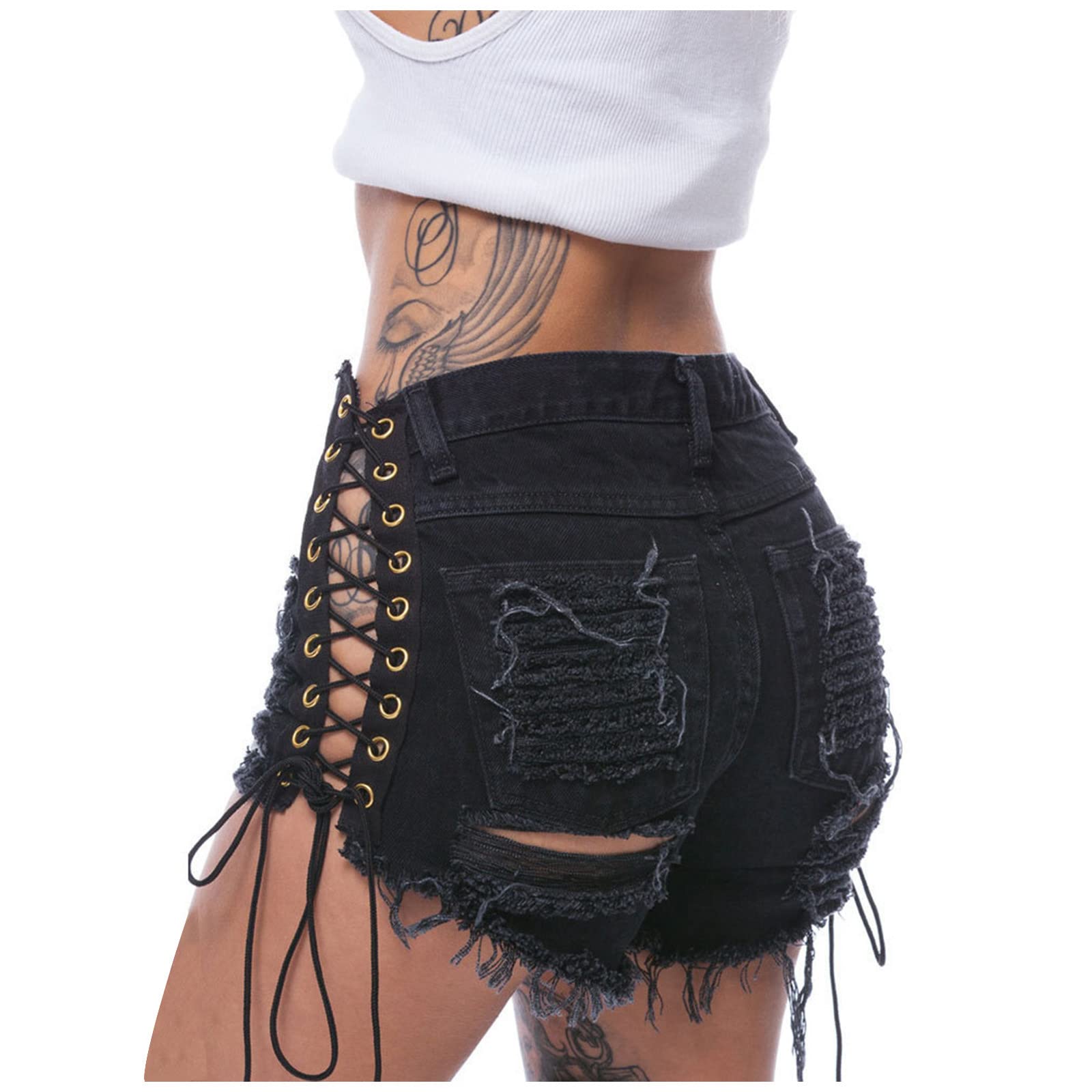 Women Sexy Cut Off Lace up Ripped Hole Low Waist Denim Shorts Mini Hot Pants 5