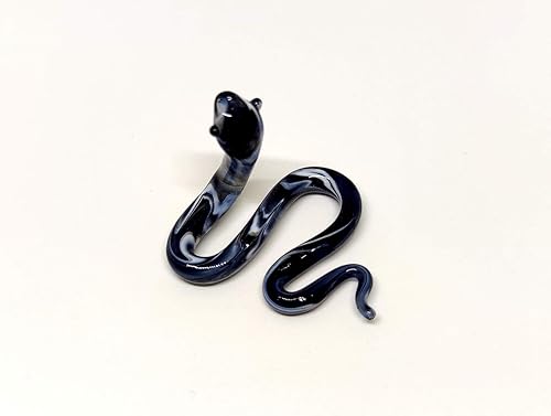 Miniatura 4 de Sansukjai Estatuillas pequeñas de serpiente soplado a mano, animales artísticos, regalo coleccionable, decoración del hogar (negro)