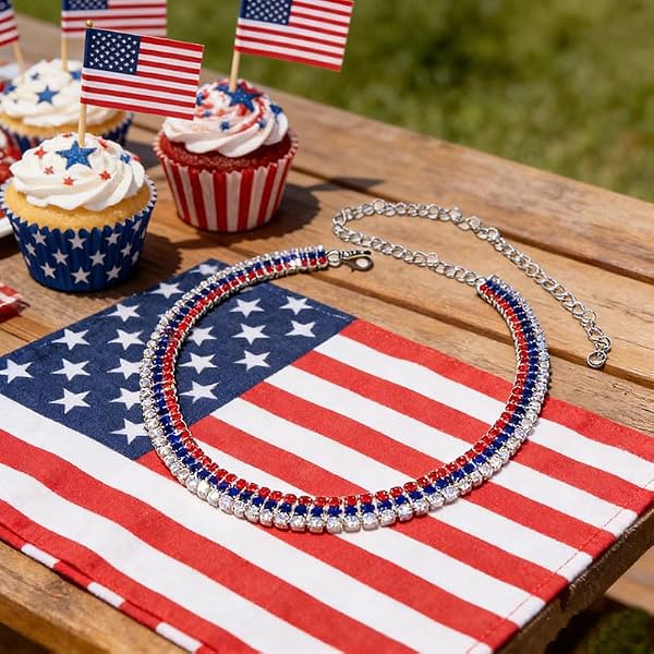 coadipress Rhinestone American Flag Necklace for Women Sparkling 4th of July Independence Day Blue Red White Patriotic Choker Necklaces Memorial Veterans Day Jewelry Gift (Silver) by coadipress - Used condition - Image 2