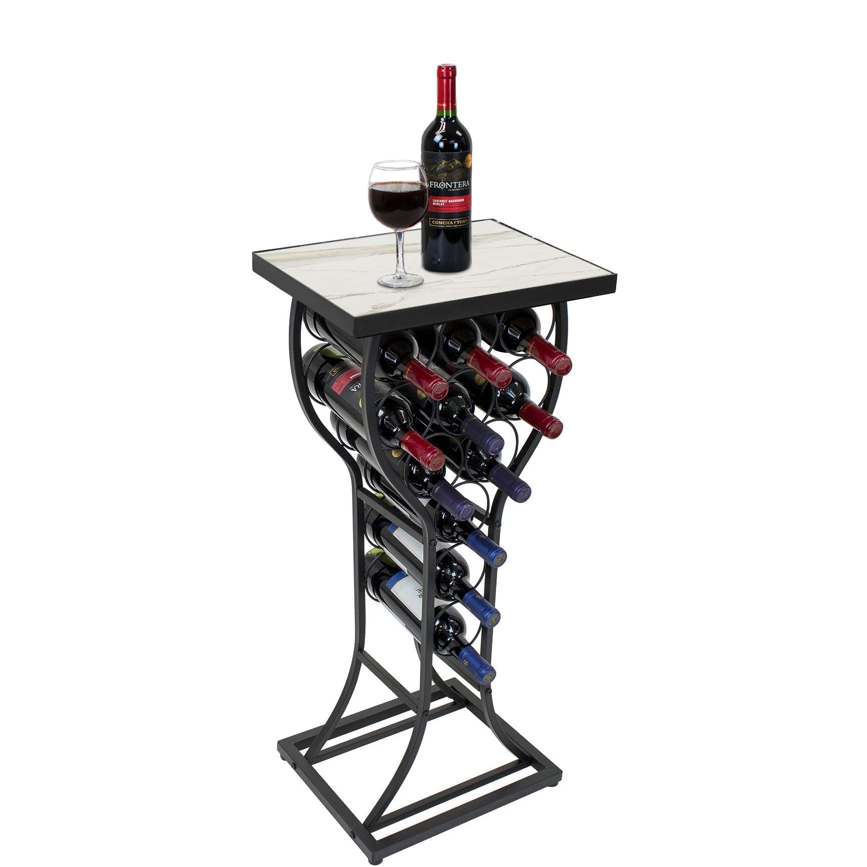Sorbus Wine Rack Console for Home Bar - Mini Wine Stand with Faux White Marble Table Top - Durable Metal Freestanding Wine Storage Cabinet Shelf - Wine Racks Free Standing Floor Holds 11 Wine Bottles