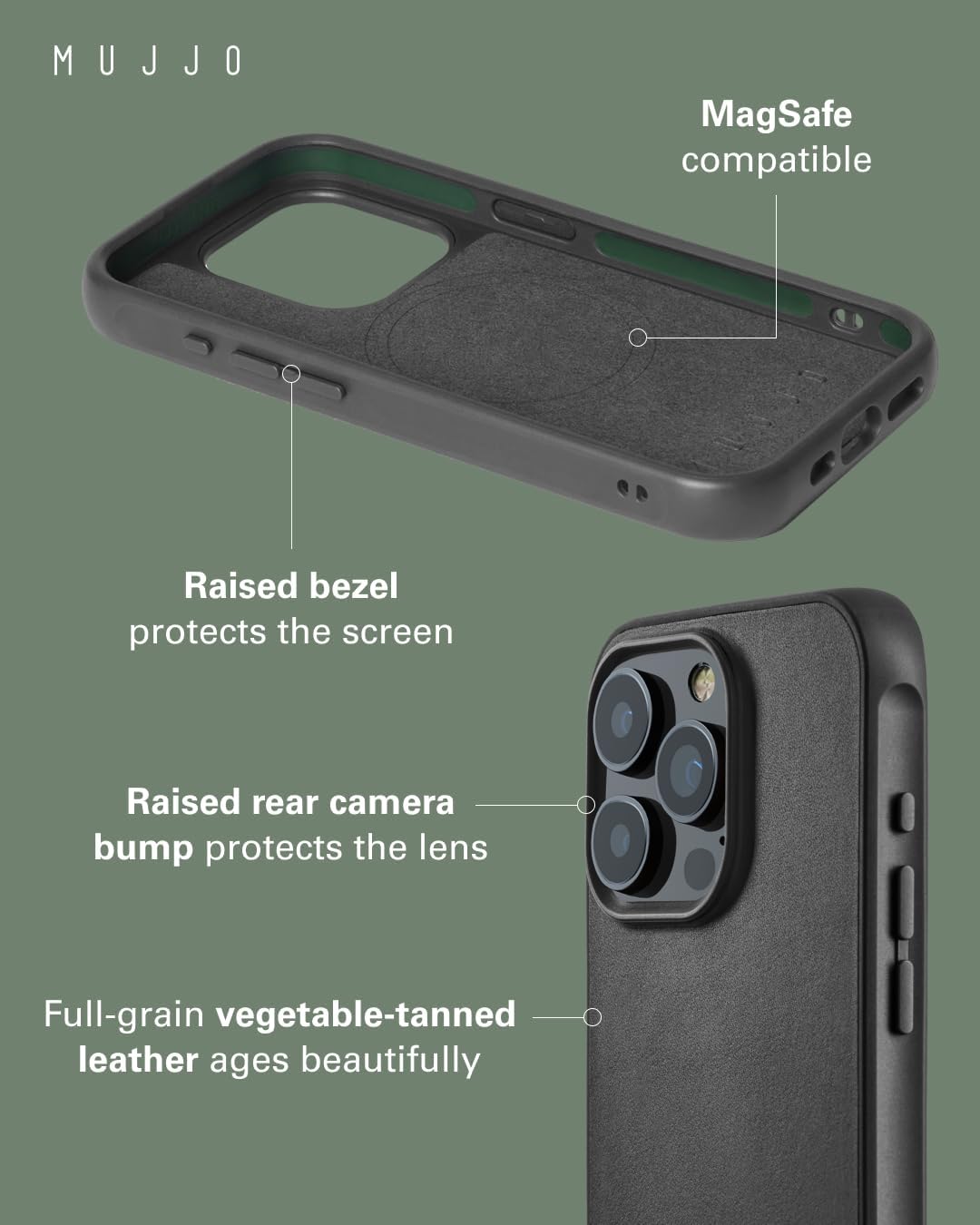 Mujjo Shield Leather Phone Case, Fits iPhone 15 Pro, Ultimate Impact Resistance, Premium European Leather Case - Image 2