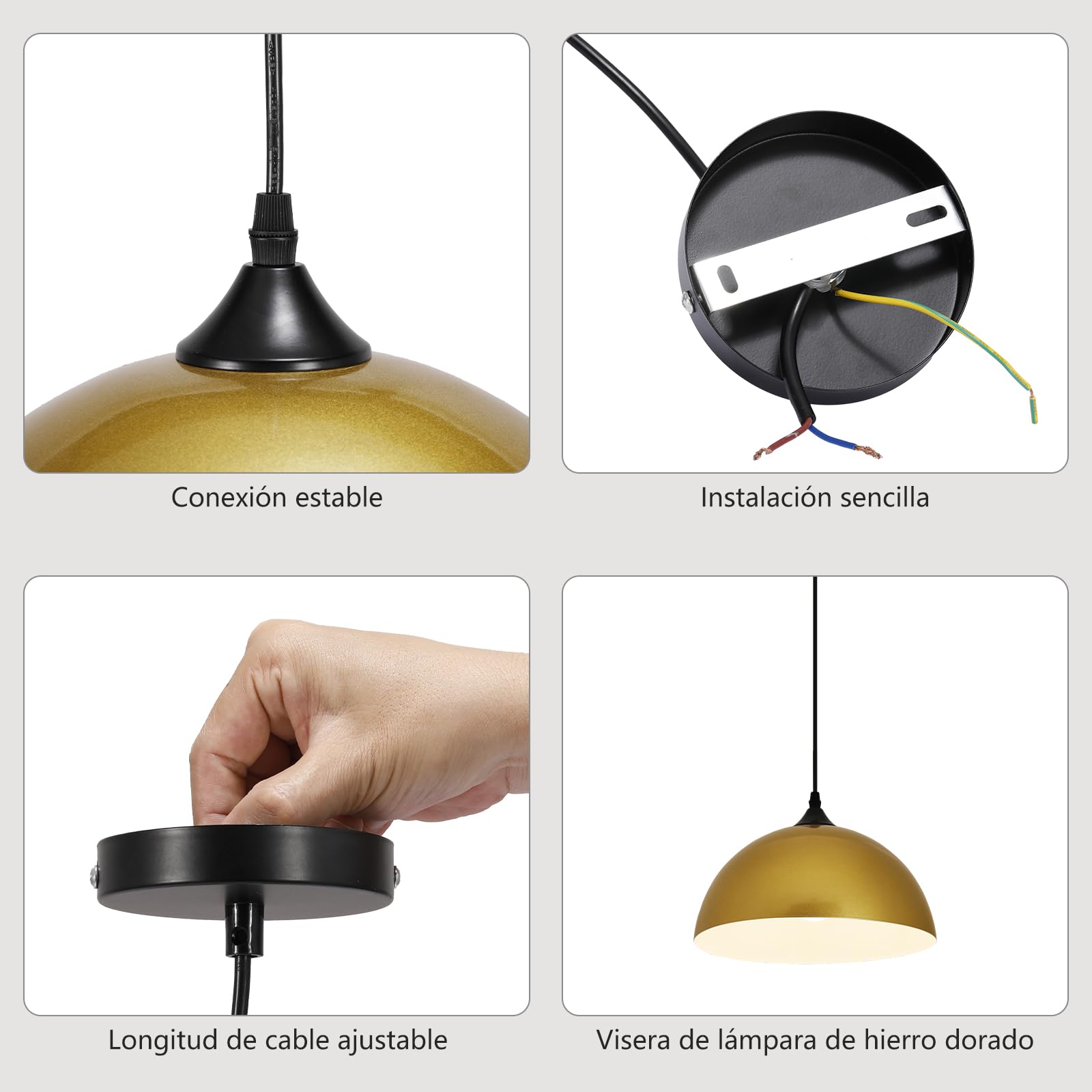 Tomshine Lámparas colgantes de hierro dorado moderno - Dos conjuntos de lámparas colgantes semi - circulares Ø30cm, base E27, adecuadas para la cocina, el comedor, la sala de estar y el pasillo
