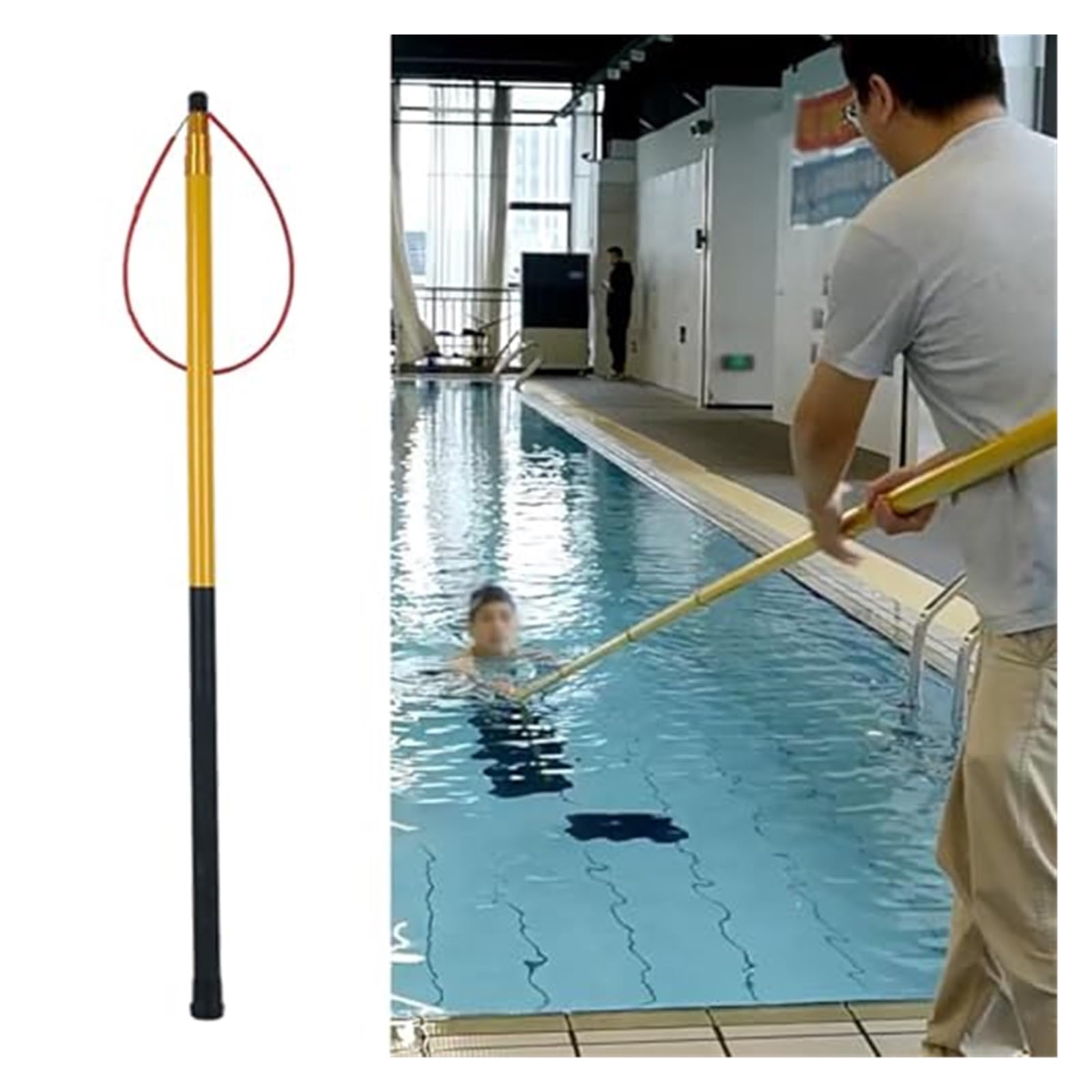 Poste de rescate telescópico de fibra de vidrio de 6,5 m con gancho para piscinas