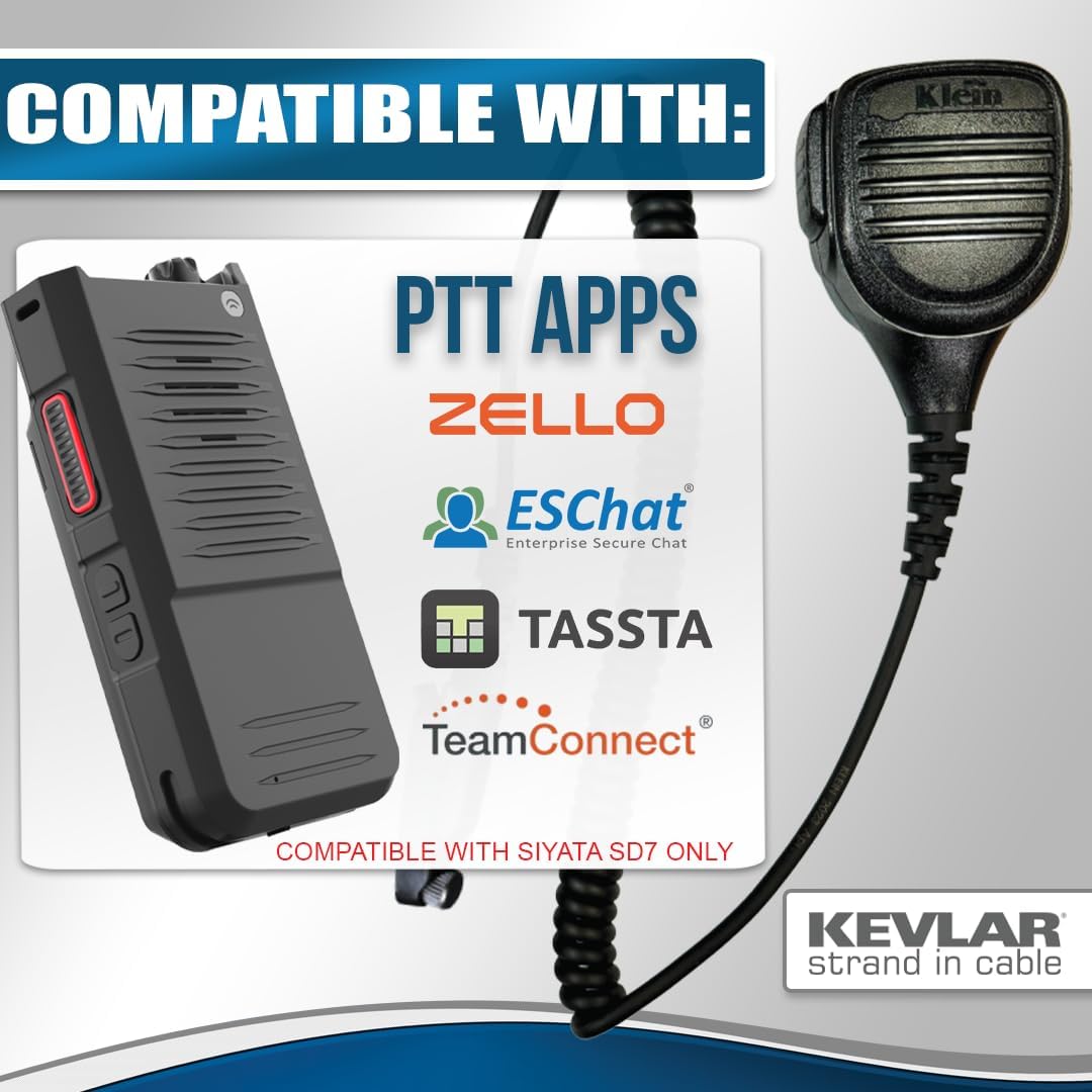 Klein Electronics Bravo Siyata SD7 Shoulder Mic - M5 Connector with PTT Button, IP56 Waterproof, 3.5mm Listen-Only Earpiece Port, Compact Shoulder Speaker Mic, PTT Zello, ESChat, TASSTA