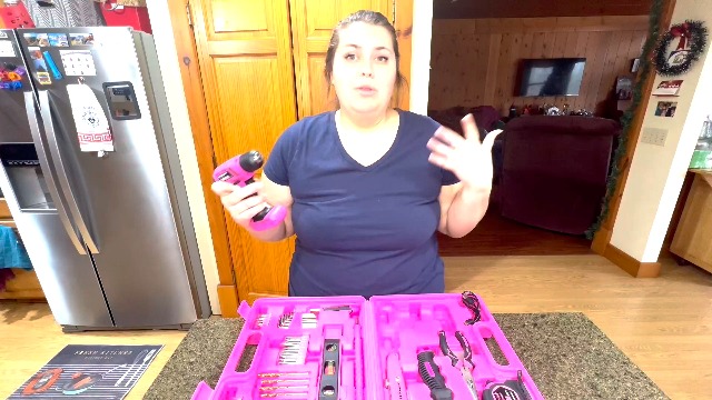 64PCS Pink Tool Set with Cordless Drill, 8V Power Drill and Pink
