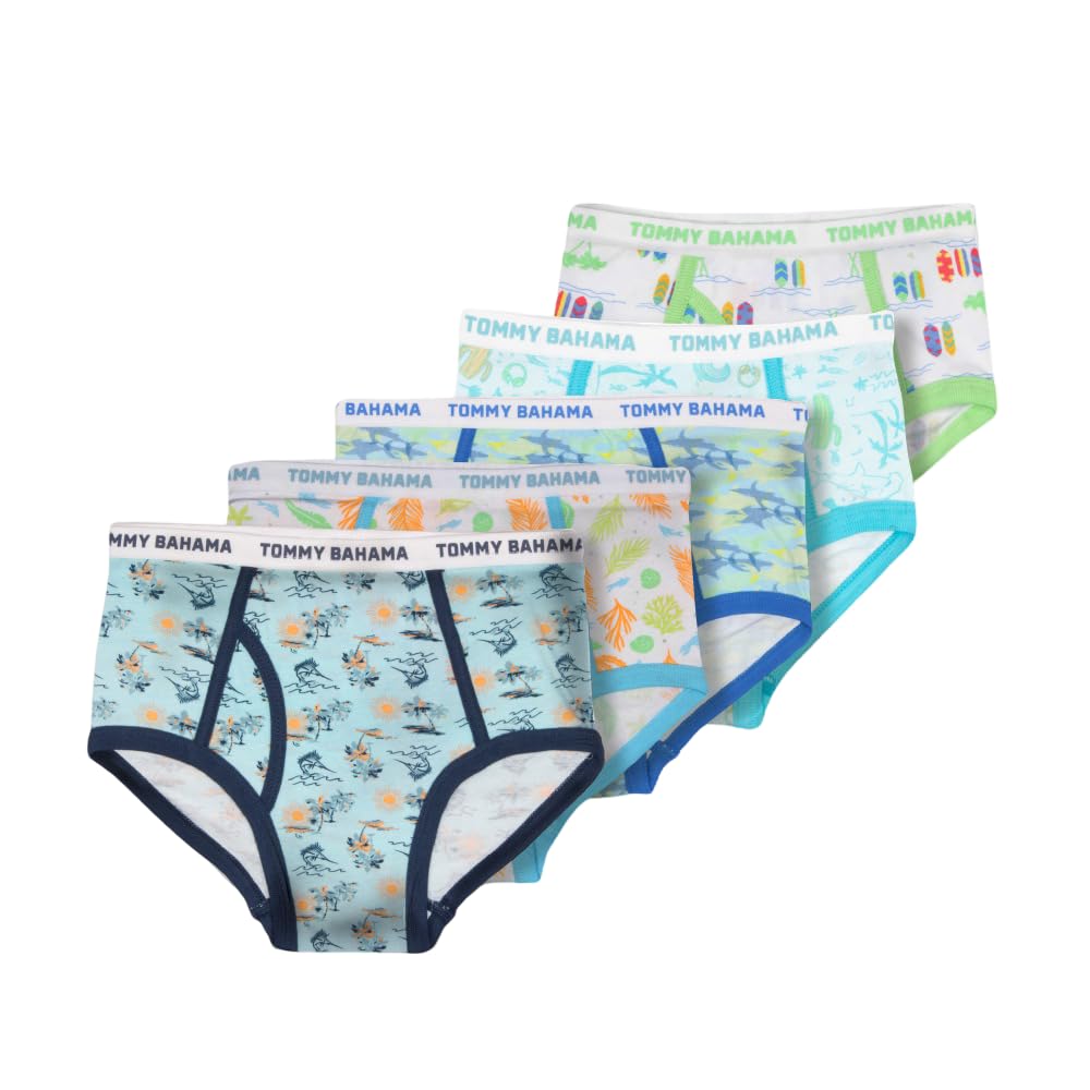 Tommy Bahama Boys 5-Pack Cotton Briefs - Soft Tag Free Underwear Multipack for Kids and Toddlers