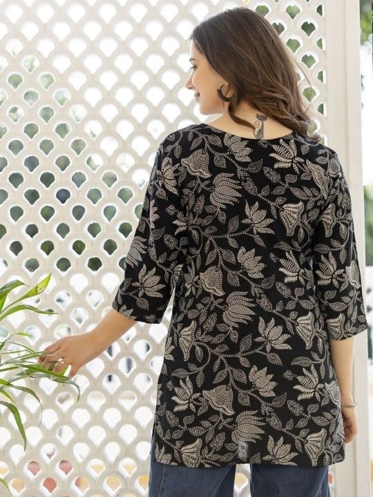Image of Women's Short Kurti in TopsTunic Rayon Cotton Blend | Ladies Ethnic Tunic