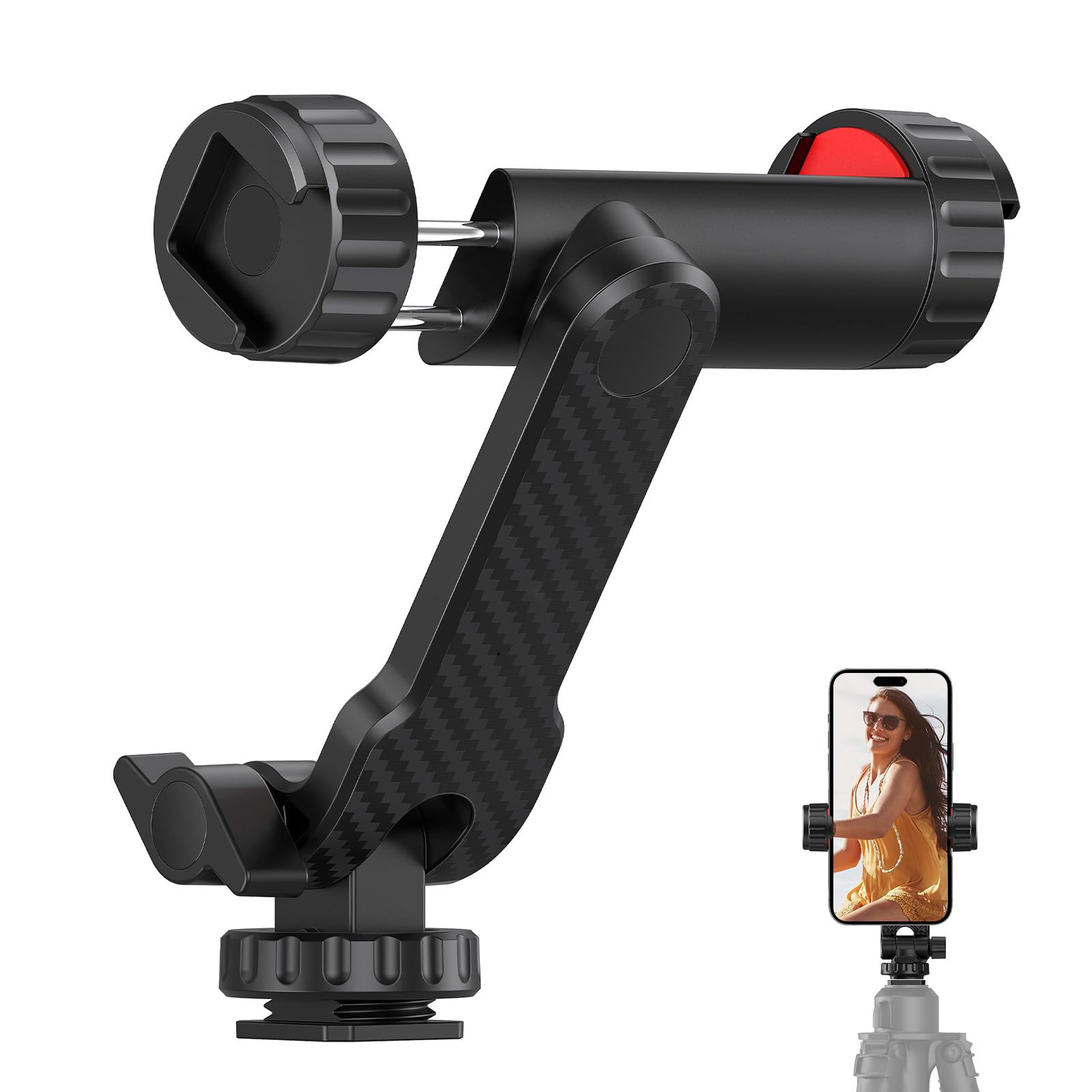 Phone Tripod Mount, Premium Universal Smartphone Mount Adapter with 2 Cold Shoe and 1/4" Standard Screw, 360° Rotates and 180° Tilts Adjustable Cell Phone Clamp Holder for Perfect Mobile Photography