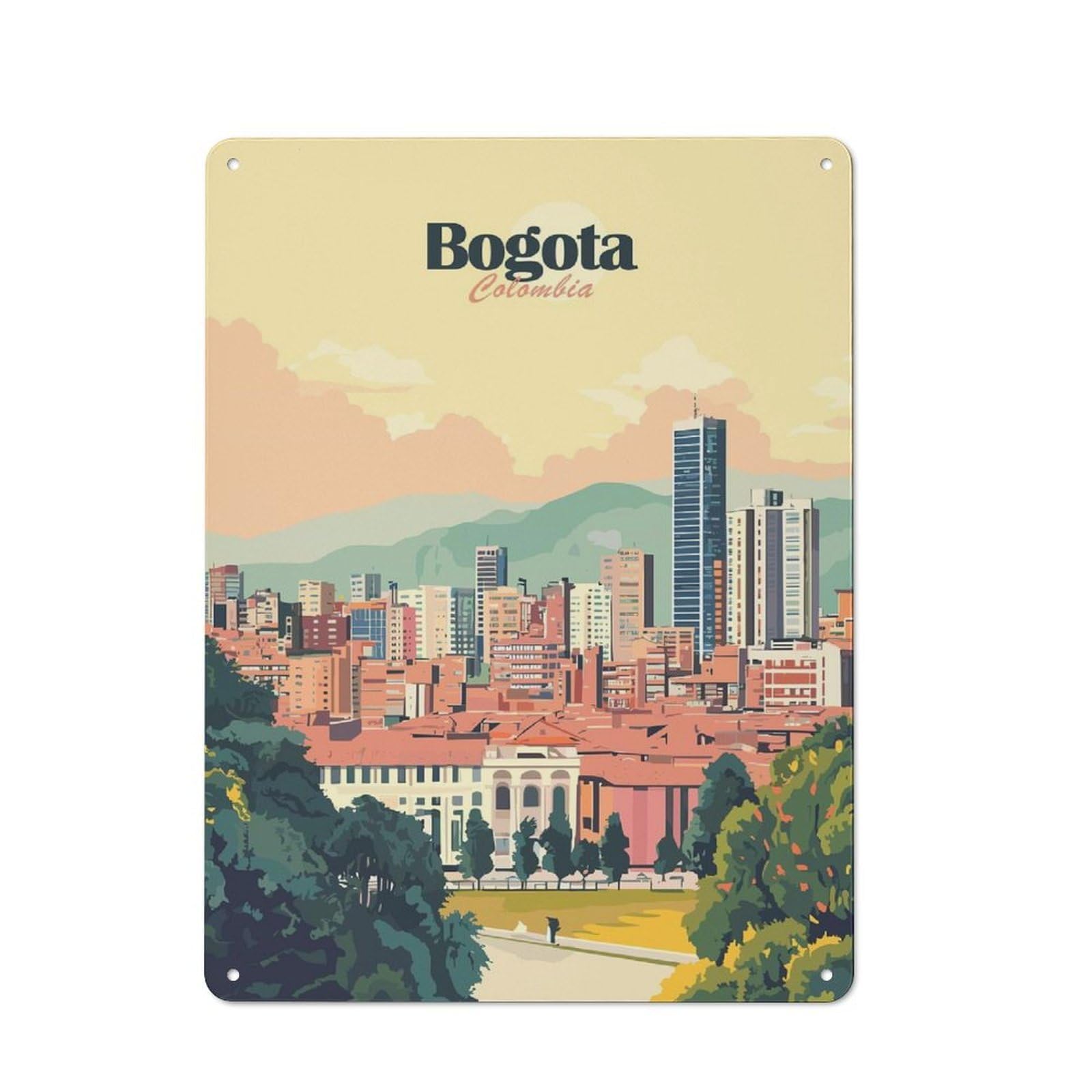 Bogota Colombia Cityscape Illustration Urban Metal Wall Decor 40x30cm, Industrial Metal Sign for Flat, Bar, Studio Or Gallery Wall