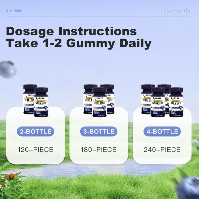 Miniatura 7 de GNITE Gomitas de éster de luteína de arándanos para la salud ocular, gomitas suaves de calidad premium con ésteres de luteína, zeaxantina y aceite