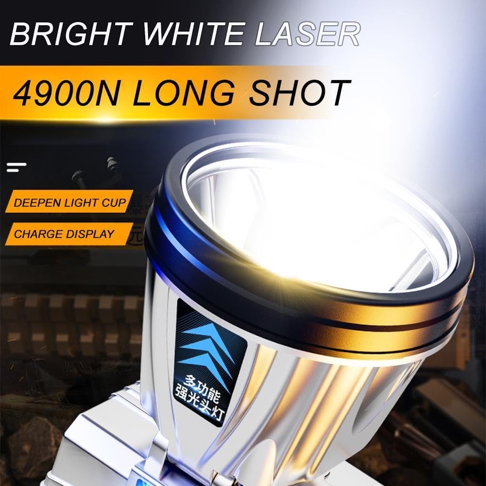 Yongkist Fara Frontale LED Ricaricabile 120g – 800m Di Portata, Impermeabile IP68, Per Campeggio Pesca Caccia (Luce Bianca) - 2