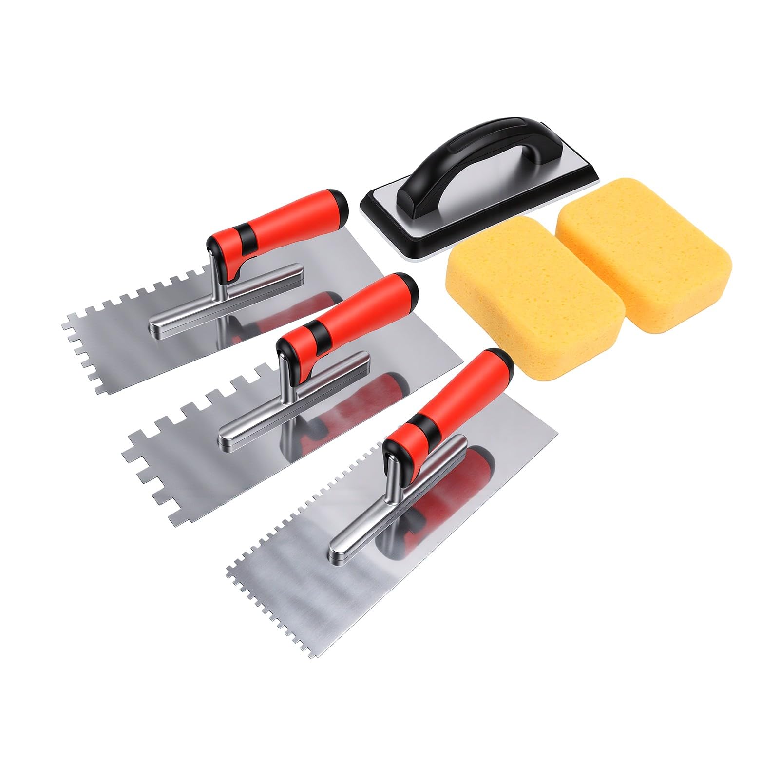Garsent Cazzuola per Finitura Intonaco in Acciaio Inox, Set da 3 Cazzuole | Set di cazzuole per finitura murale con manici ergonomici, frattazzo in gomma, spugne per fughe per lavori su piastrelle e