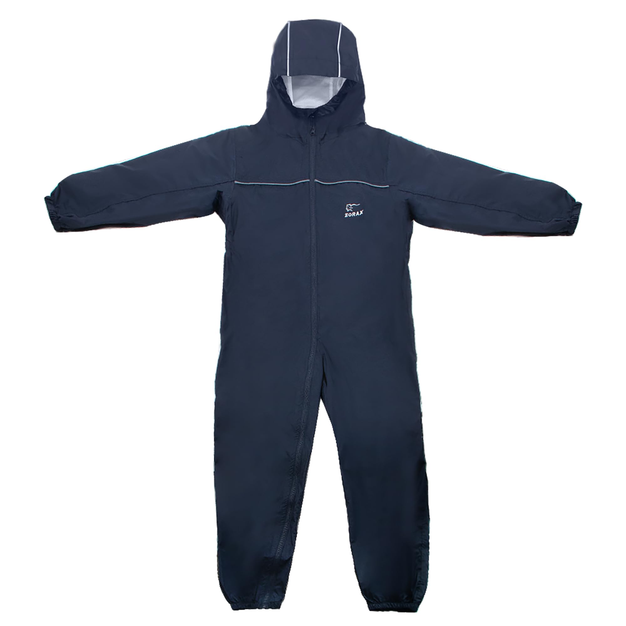 Zorax Combinaison de pluie imperméable coupe-vent légère pour garçons et filles enfants tout-en-un costume sec flaque unisexe veste de pluie anti-gouttes, bleu marine, 7-8 ans