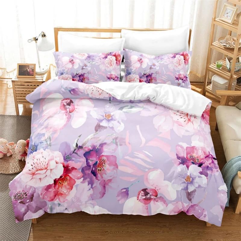 Housse de couette 220x240 adulte avec taies d'oreiller parure de lit microfibre douce violette