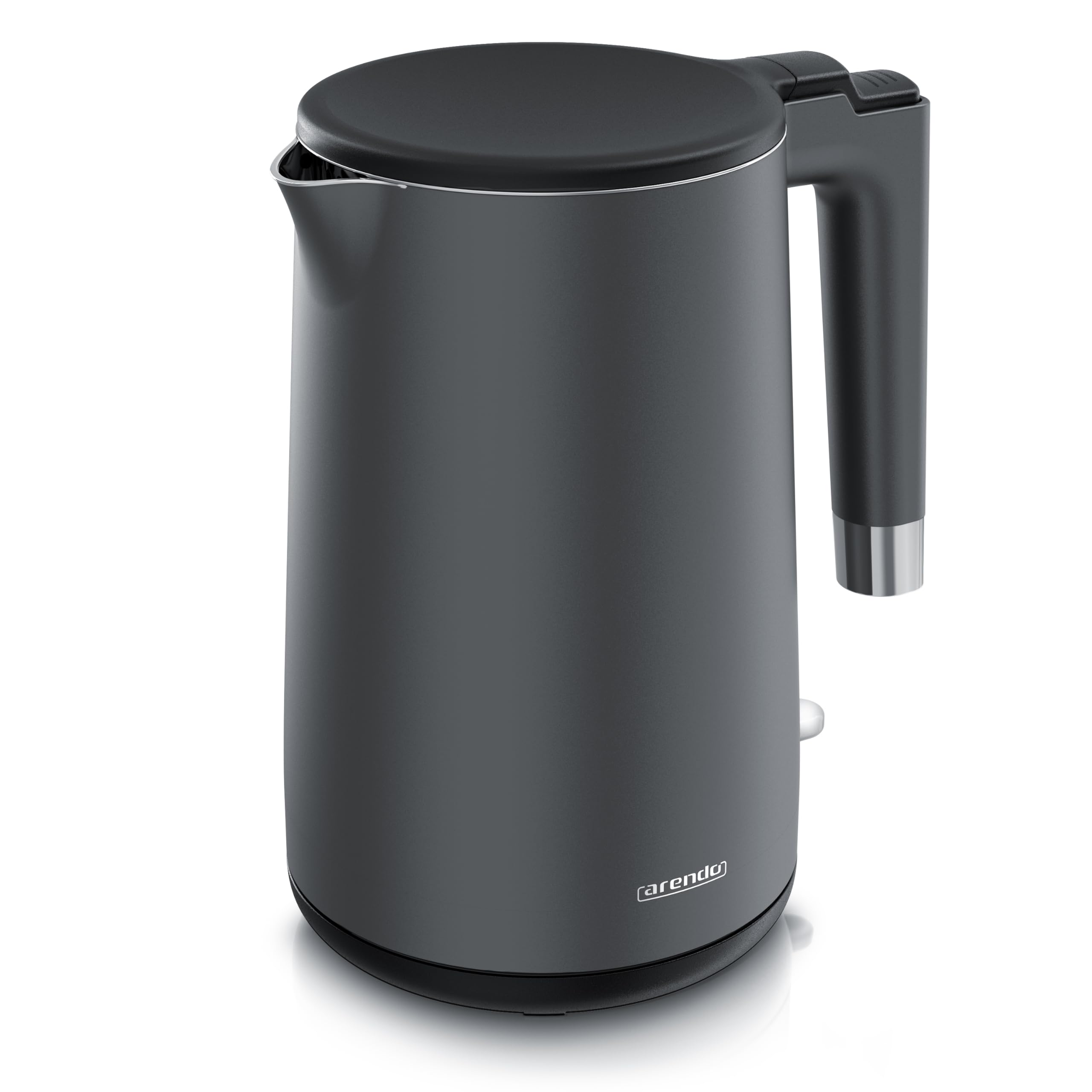 Arendo - Wasserkocher Edelstahl – 1,5 Liter - 2200 Watt – Doppelwand-Design – 360° Controller – BPA-frei – Überhitzungs- und Trockengehschutz