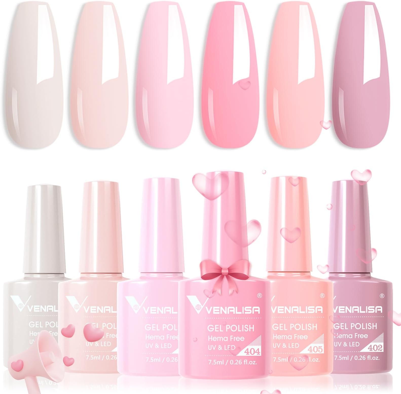 Hema-Free Pink Gel Nail Polish Set- 6 Colors Popular Nude Pink Gel Polish Kit, Soak Off LED Nail Lamp Light Pink Gel Manicure Kit DIY at Home Salon Gifts for Women Girls