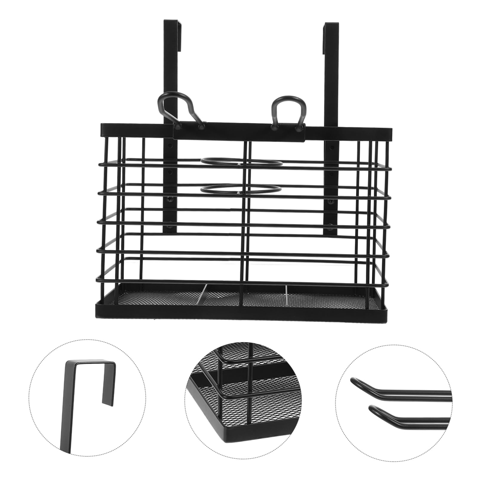 PRETYZOOM Supporto per Asciugacapelli da Porta Nero in Ferro | Organizer da Bagno, per Camera da Letto e Barber Shop, Pratico per Piccoli Oggetti