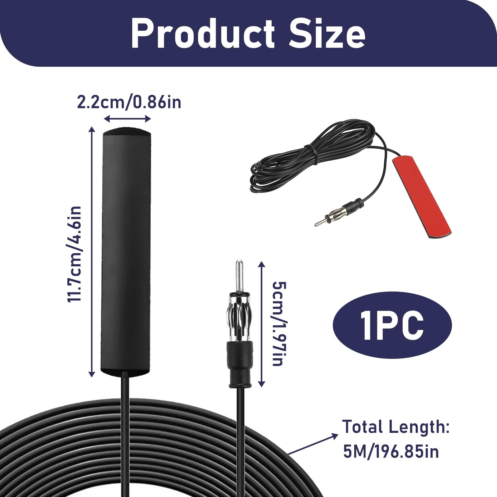 Antenna Autoradio Interna, Antenna FM Auto Amplificata ANT-309, per Auto SUV e Camion, Adesiva per Parabrezza, Compatibile con Radio AM FM, Cavo 5M e Connettore DIN Standard, Alta Ricezione Segnale