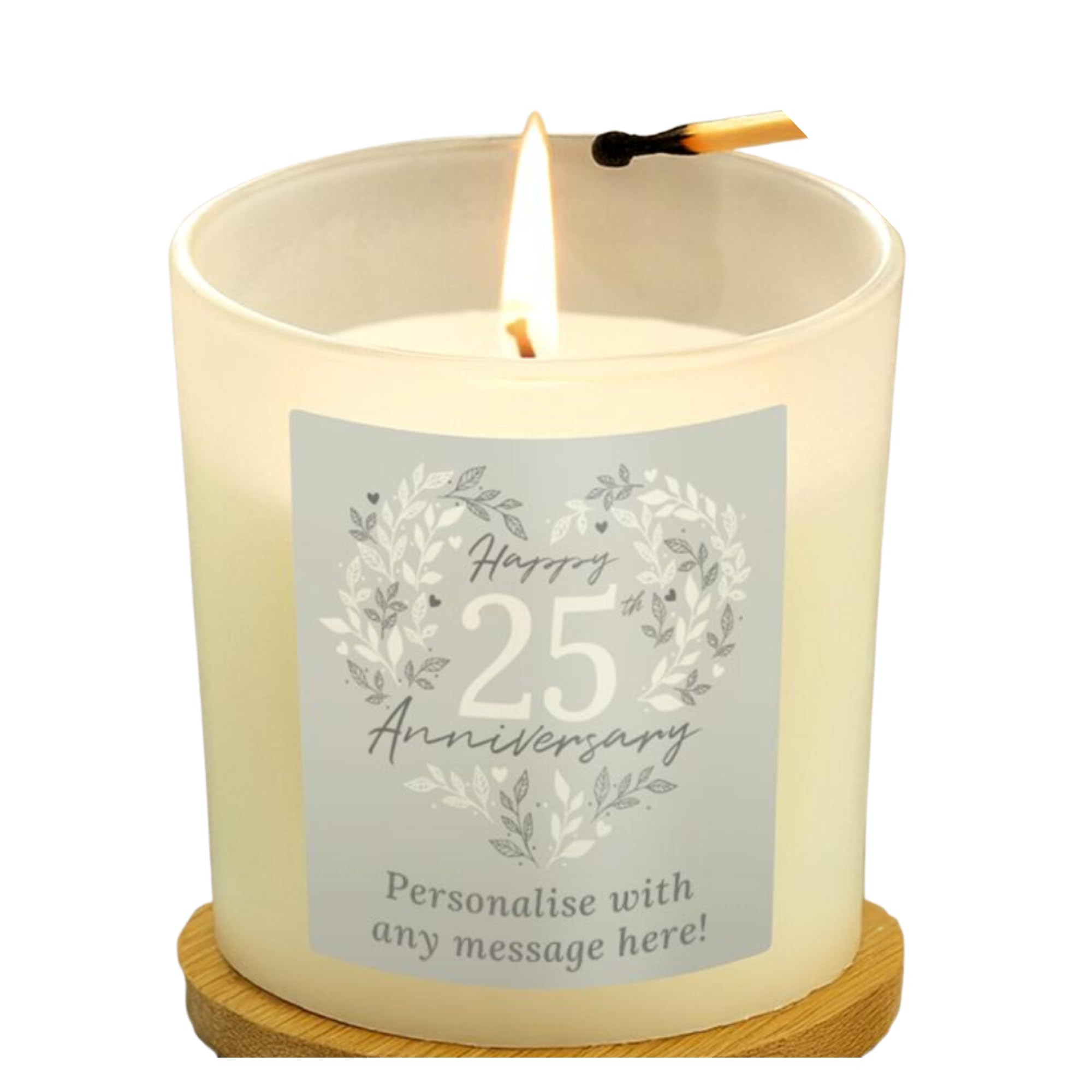 Caleli Gifts White 25Th Silver Wedding Anniversary Candle Jar. Personalised Candle.