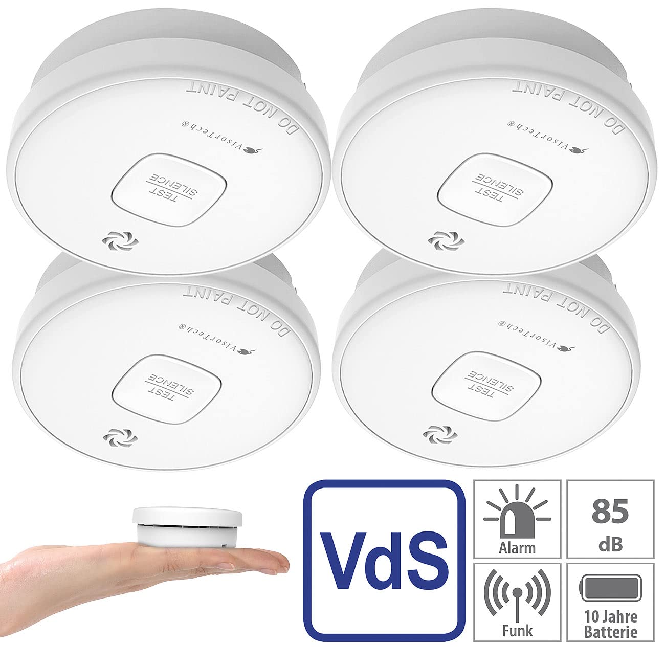VisorTech Rauchmelder VDs: 4er-Set fotoelektrische Rauchwarnmelder mit 10-J.-Batterie, 85 dB, VDs (Rauchmelder 10 Jahres Batterie, 10Jahre, Fotoelektrischer)