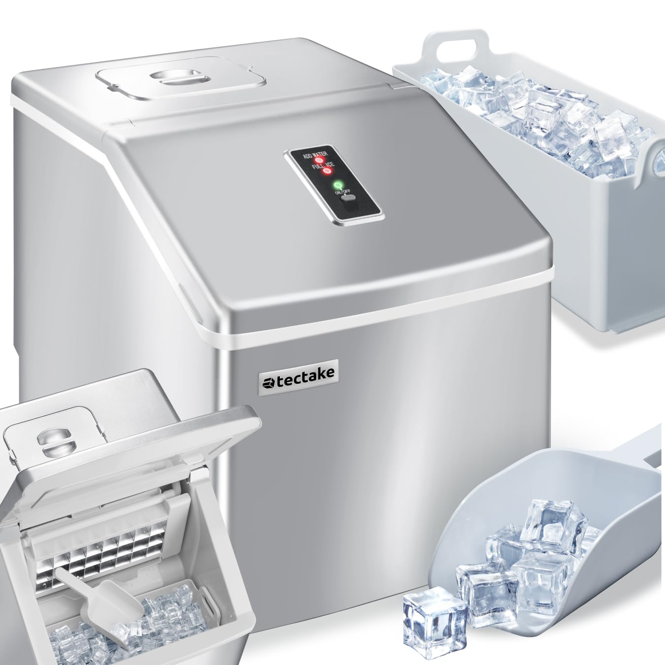 TecTake Profi Eiswürfelmaschine, Eiswürfelbereiter für klare Eiswürfel, Ice Cube Maker, 13 Kg 24 h, 2,2 Liter Wassertank, 24 Eiswürfel pro Zyklus, inkl. Eiseimer und Eisschaufel