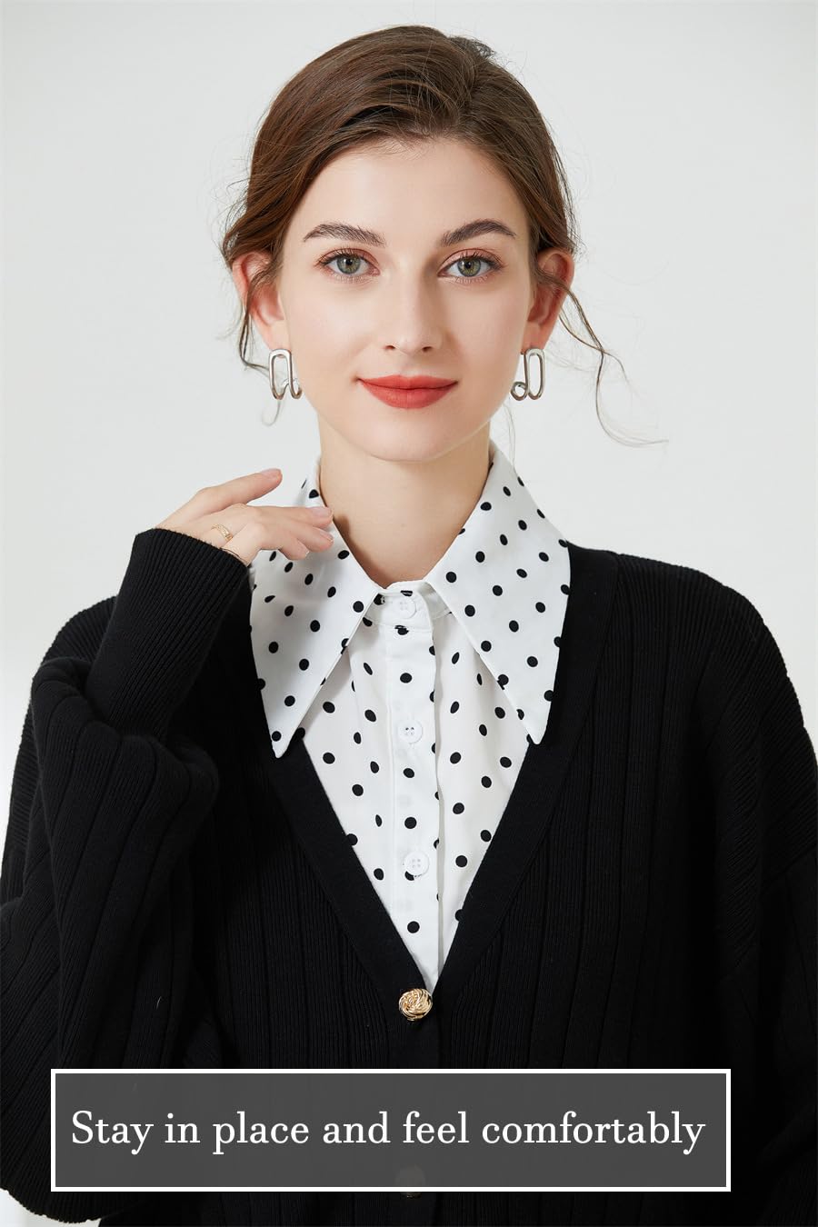 Cuello falso desmontable de gasa, media camisa, cuello Dickey, cuello falso, elegante para mujeres y niñas, 312-c C gasa punto blanco 5