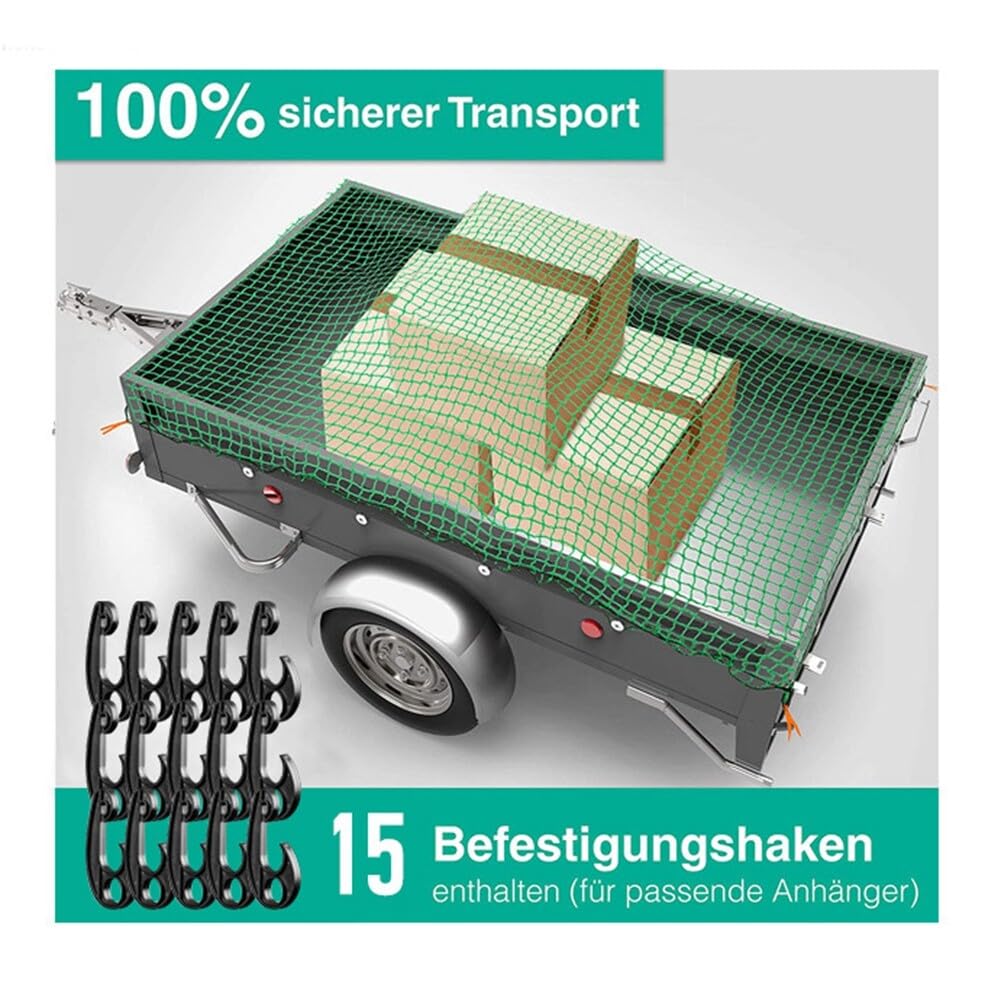 Anhängernetz 2,5 x 3,5 mit Eckmarkierungen Anhänger Netz mit Spanngummi zur optimalen Ladungssicherung Netz für Anhänger mit Gummiseil