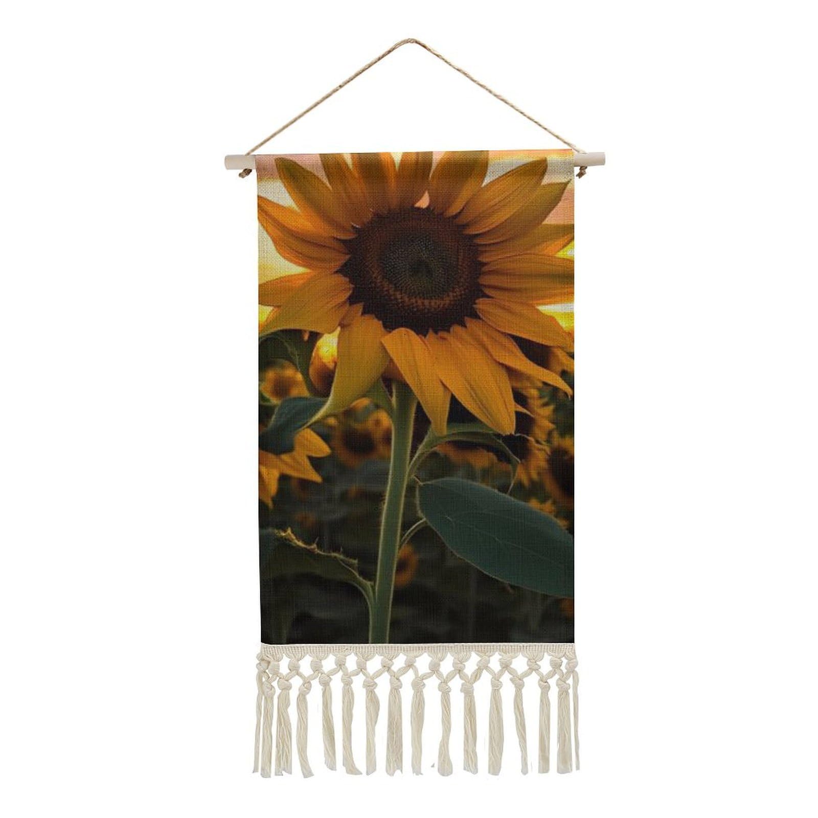 BTCOWZRV Cotton And Linen Hanging Poster with Tassels, Farm Sunflower Wall Hanging Tapestry Vintage Wall Art Painting Modern Artwork Decoration for Home Decor Ready to Hang 10x19.6 in
