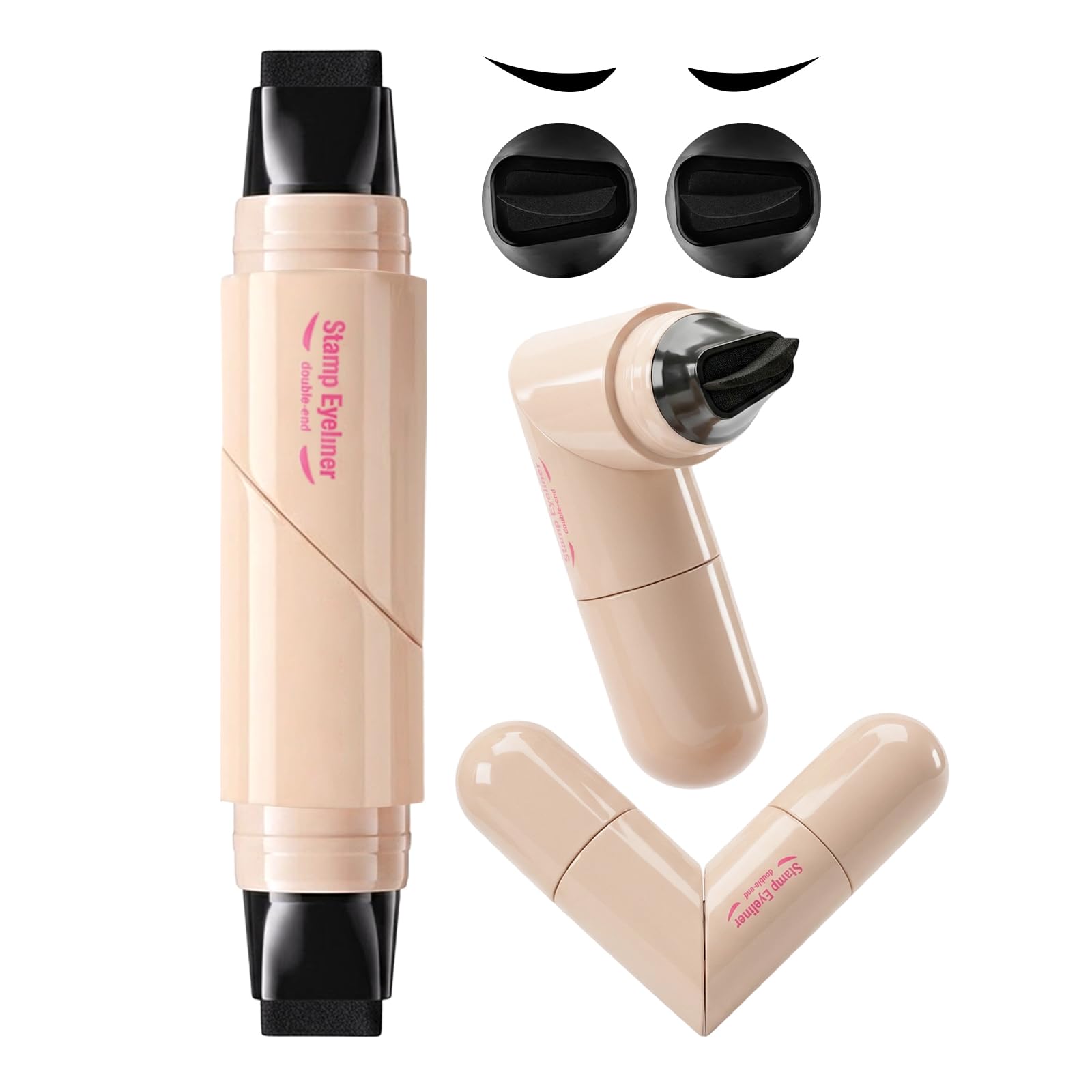 Erinde Winged Eyeliner Stamp Pen, Dual-Ended Eyeliner Stamp Wingliner, L/R Symmetry Cat Eye Makeup Tool, Quick-Dry, Long-Lasting, Smudge-Proof Rotating Eye Liner Stamp for Beginners, Black