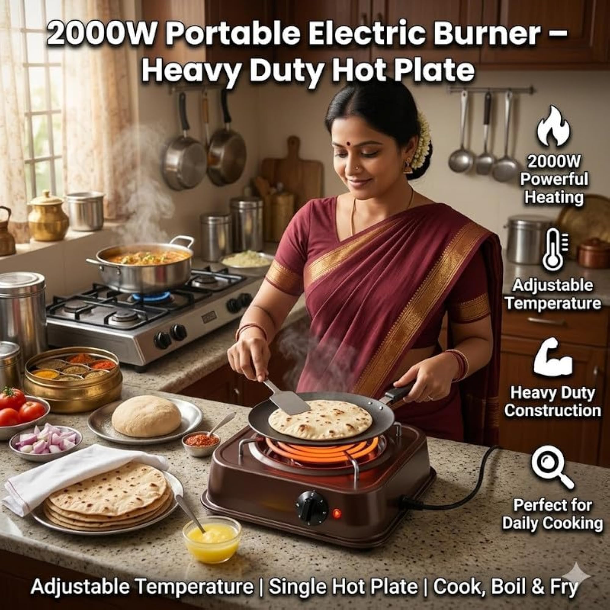 2000W Portable Electric Burner Single Hot Plate Cooktop