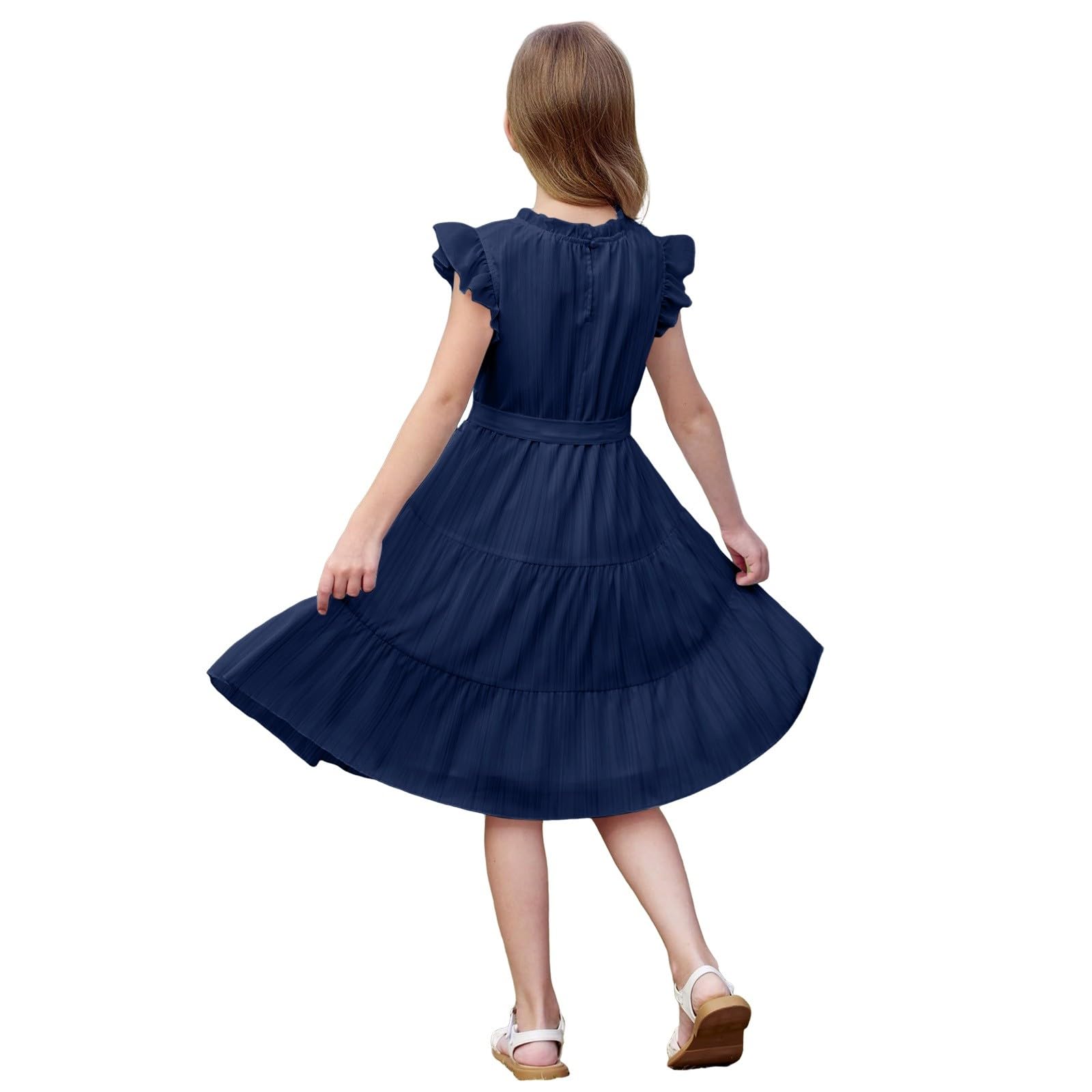Abito estivo da bambina, formale, con maniche a volant, linea A, casual, alla moda, per bambini, matrimonio, compleanno, festivo, prendisole, abito da damigella d'onore