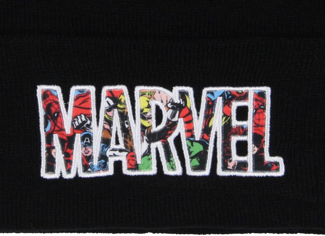 Marvel Comic Logo Beanie Embroidered Vintage Design Cuff Knit Beanie Hat Cap Black - Image 2