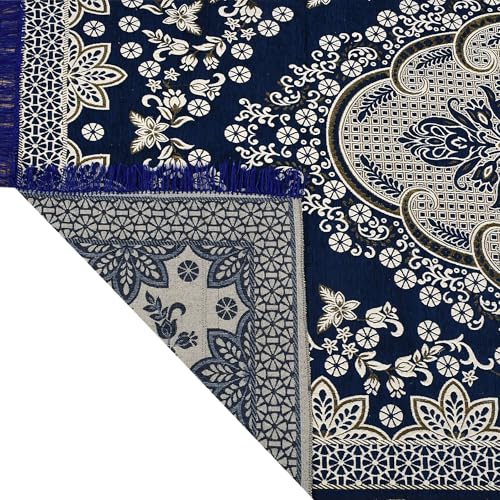 Image of Heavy Fabric Velvet Touch Bedroom, Hall, Living Room, Drowing Room, Yoga Hall Designer Velvet Rectangle Carpet |60 inch Inch X 84 inch Inch | 5 Feet X 7 Feet I 150 Cm X 210 Cm (Navy Blue)