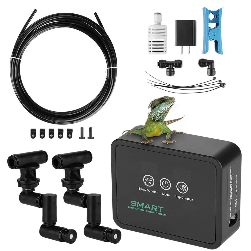 Humidificador automático para reptiles, sistema de pulverización inteligente con pantalla táctil LED para terrario, boquillas ajustables de 360°, temporizador para vivero de selva tropical