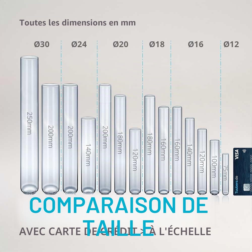25x Éprouvettes en verre de laboratoire avec des bouchons en liège aggloméré, Tubes à essai, Paroi épaisse (200 x Ø20 mm)