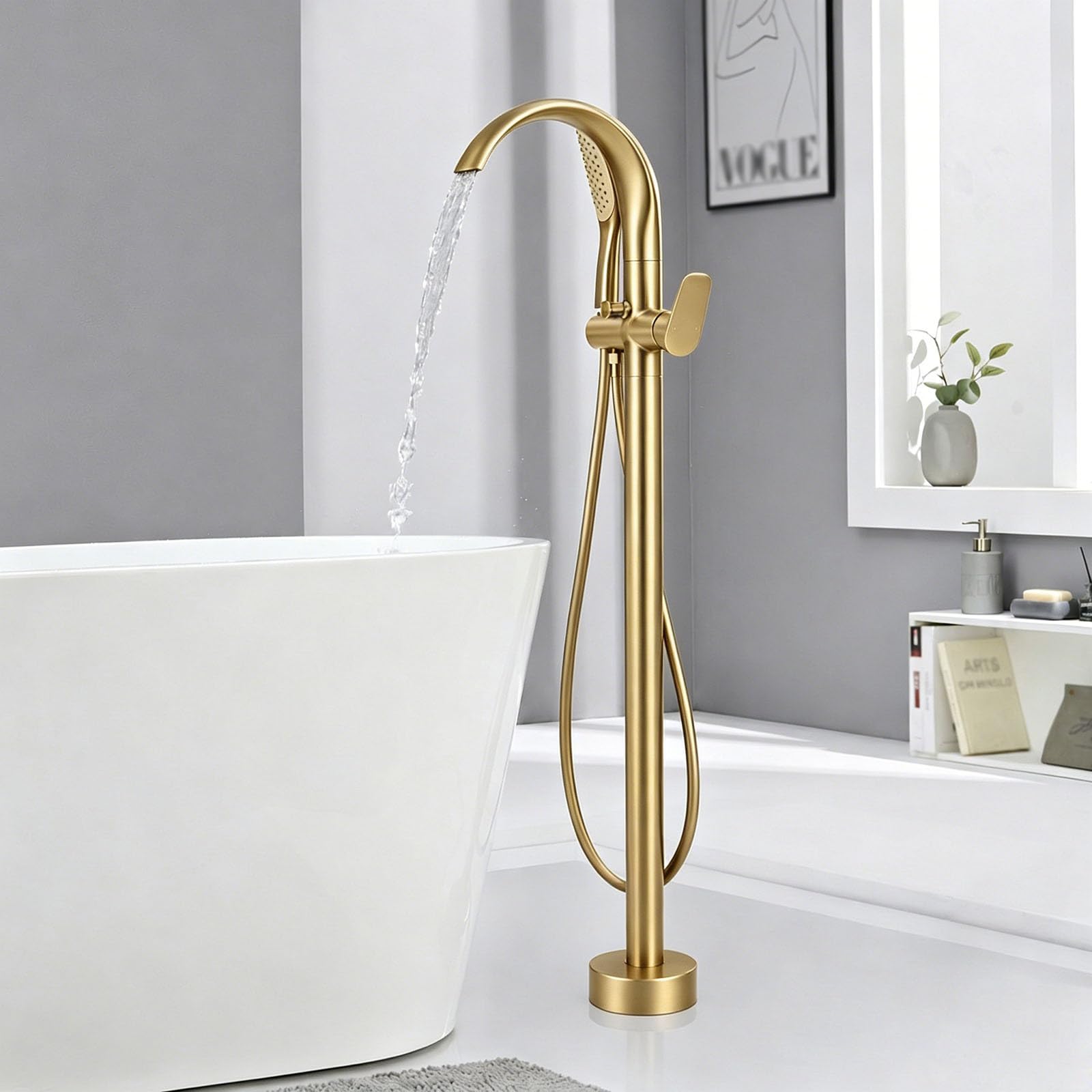 Mitigeur baignoire cascade or brossé avec douchette pour remplacer votre robinet