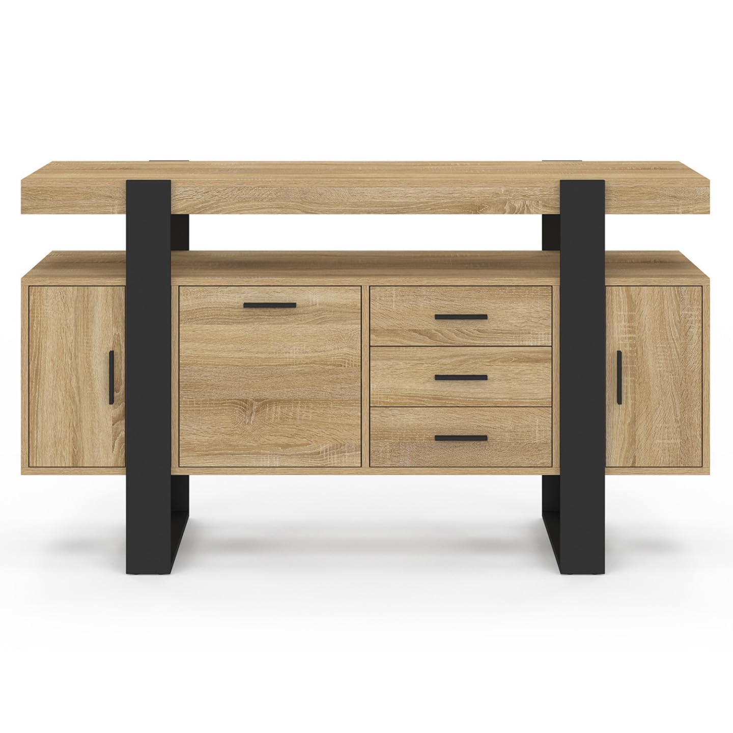 IDMarket - Aparador PHOENIX 140 cm con 3 puertas y 3 cajones en madera y negro