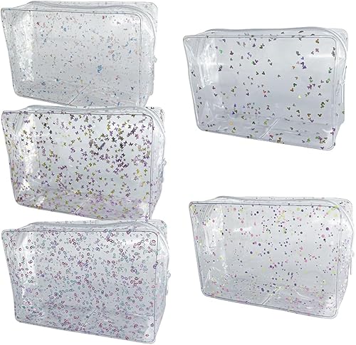 Miniatura 1 de TPRNT - Juego de 5 bolsas de maquillaje portátiles e impermeables, bolsa transparente para viajes, bolsas de maquillaje sólidas transparentes con
