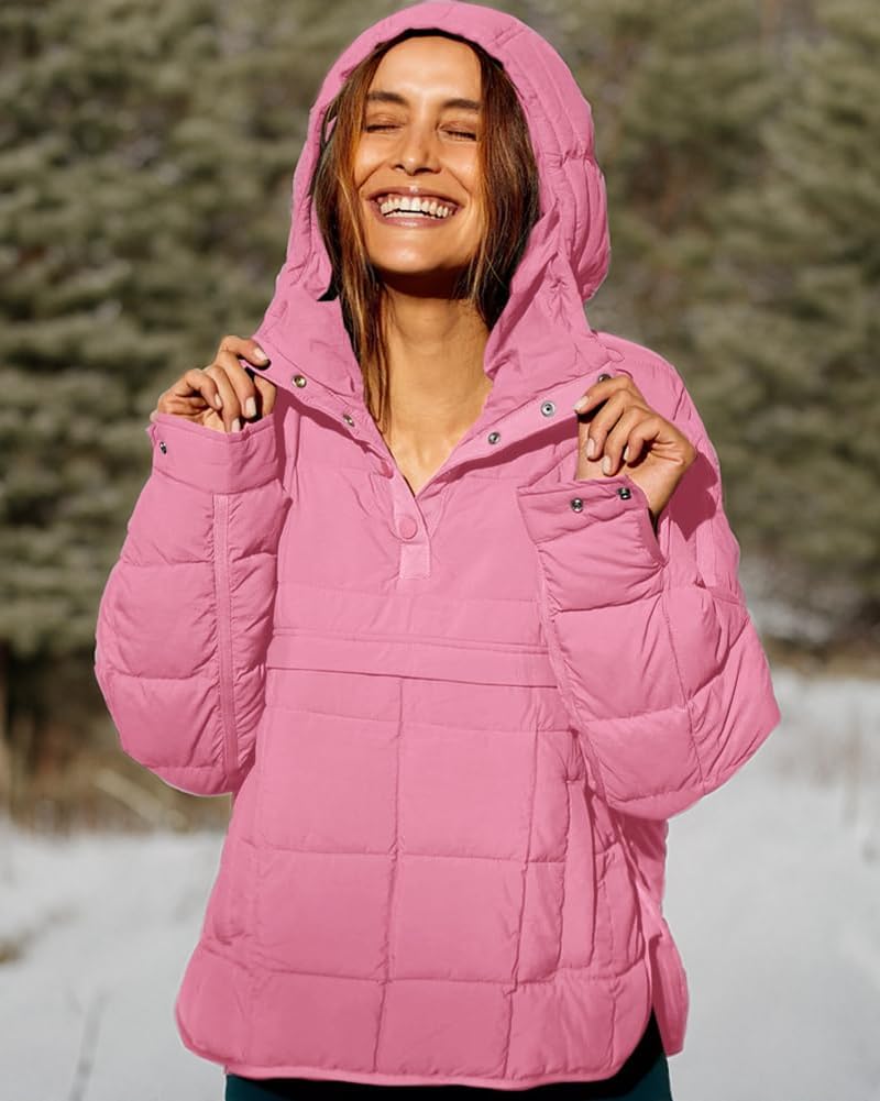 Fazortev Piumino da donna oversize trapuntato Dolman con cappuccio pullover a maniche lunghe leggero caldo top cappotto