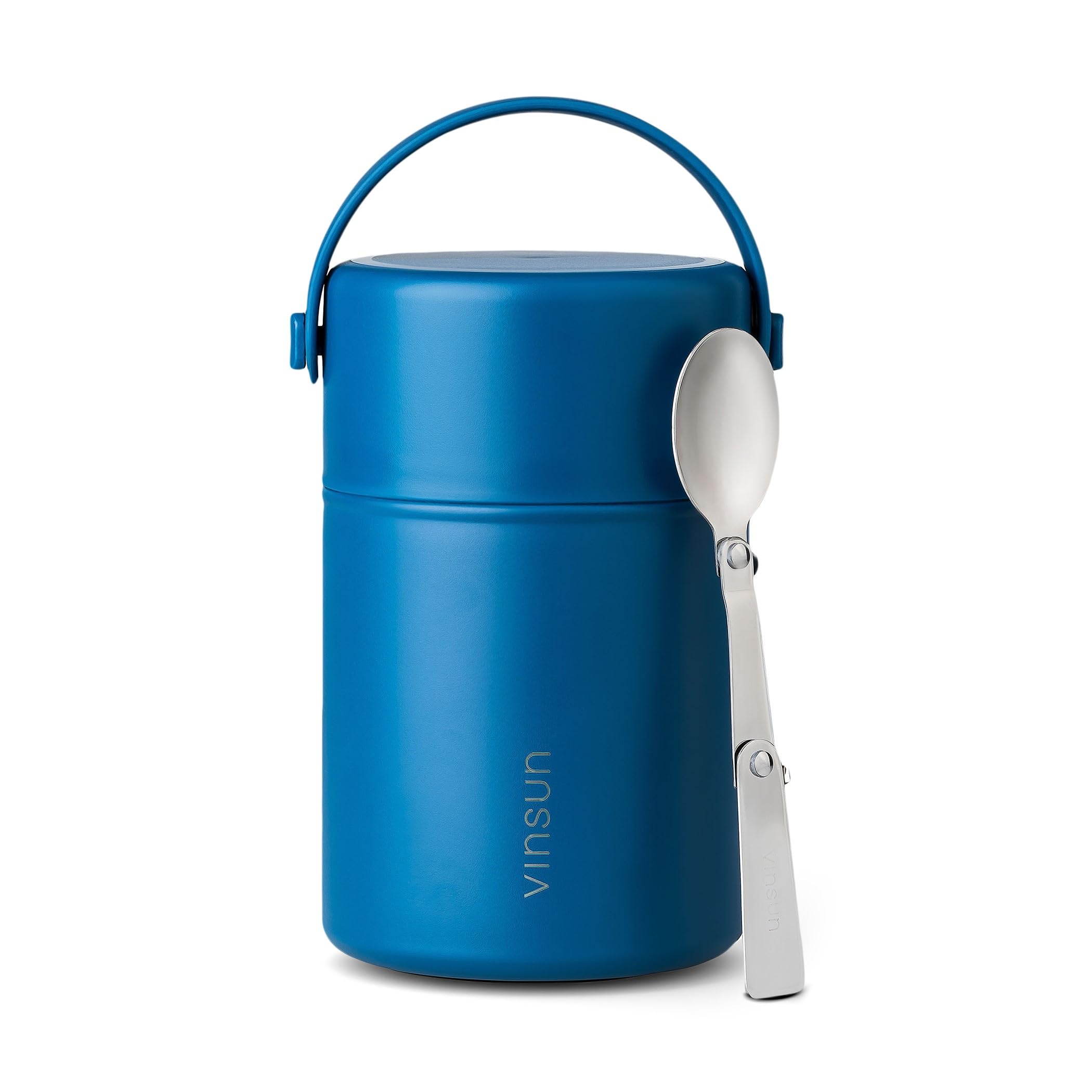 VINSUN Thermal Food Flask 800ml with Folding Spoon - Stainless Steel Food Container, Leakproof Soup Flask, Wide Mouth Insulated Food Jar for Hot or Cold Food