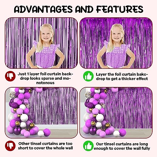 Image of Voircoloria 2 Pack Purple Foil Fringe Backdrop Curtains, Tinsel Streamers Birthday Party Decorations, Fringe Backdrop for Graduation, Baby Shower, Gender Reveal, Disco Party