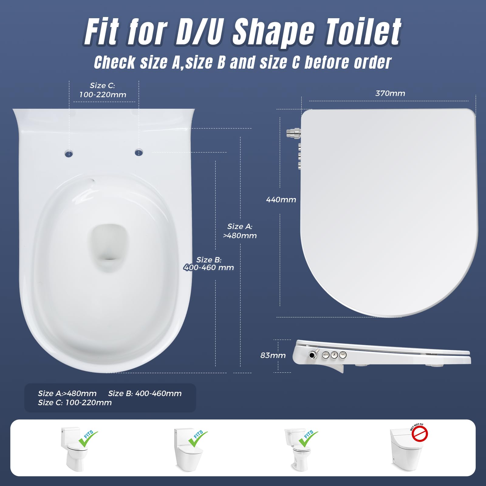 SAMODRA Abattant WC Forme D Bidet Cuvette Toilette Seat Cuvette Toilette Lunette Bidet Toilettes WC Avec Frein De Chute Lavage Des Hanches, Lavage FéMinin & Auto - Nettoyage (Forme D - Bouton)