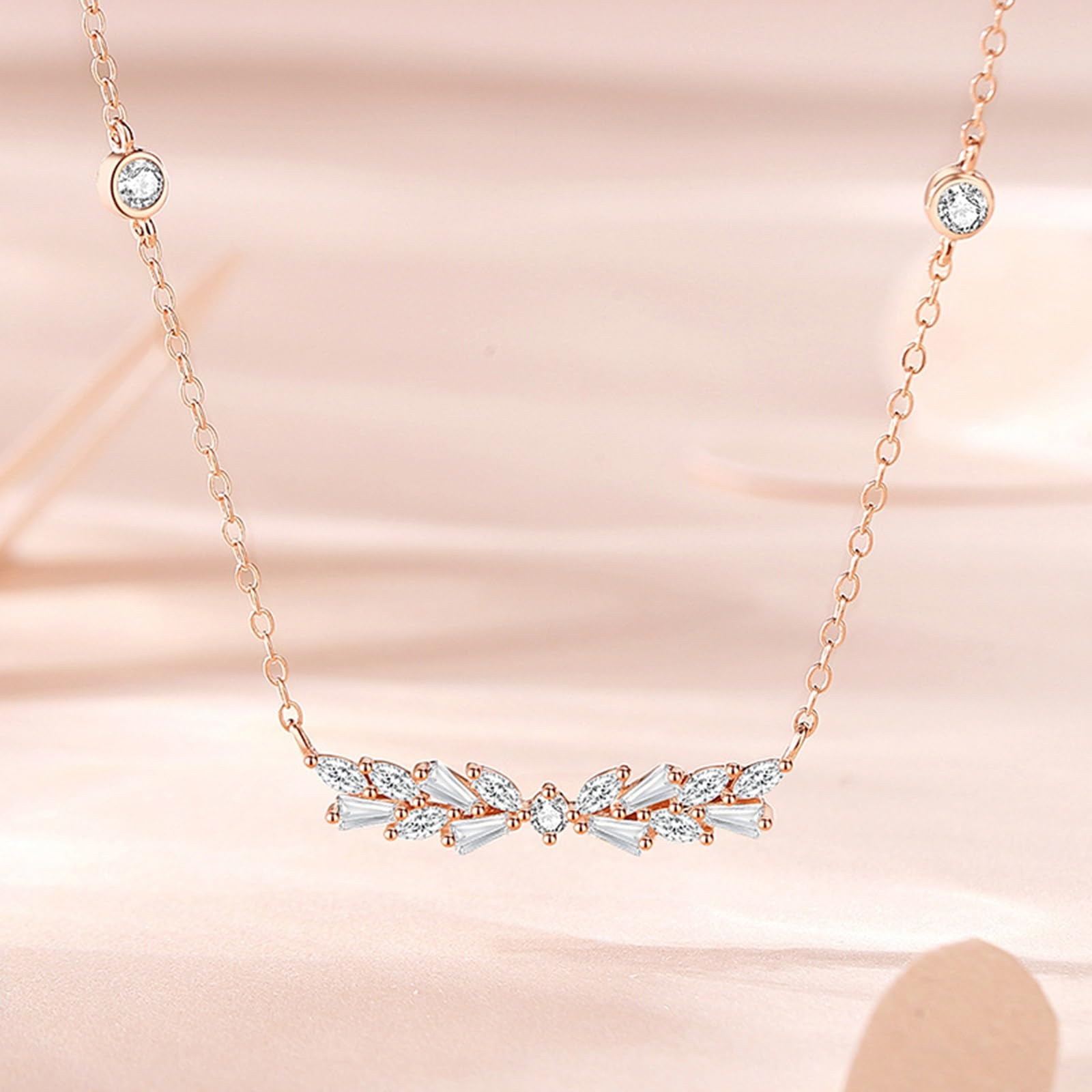 Ciondolo Collana Donna, Donna Oro Rosa Collana a Forma di Grano con Ciondolo in moissanite, Lunghezza 40+5cm
